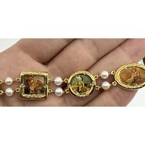 Vtg Danbury Mint Hummel Bracelet‎ Gold Plated w/ Pearl Accents 7" Long